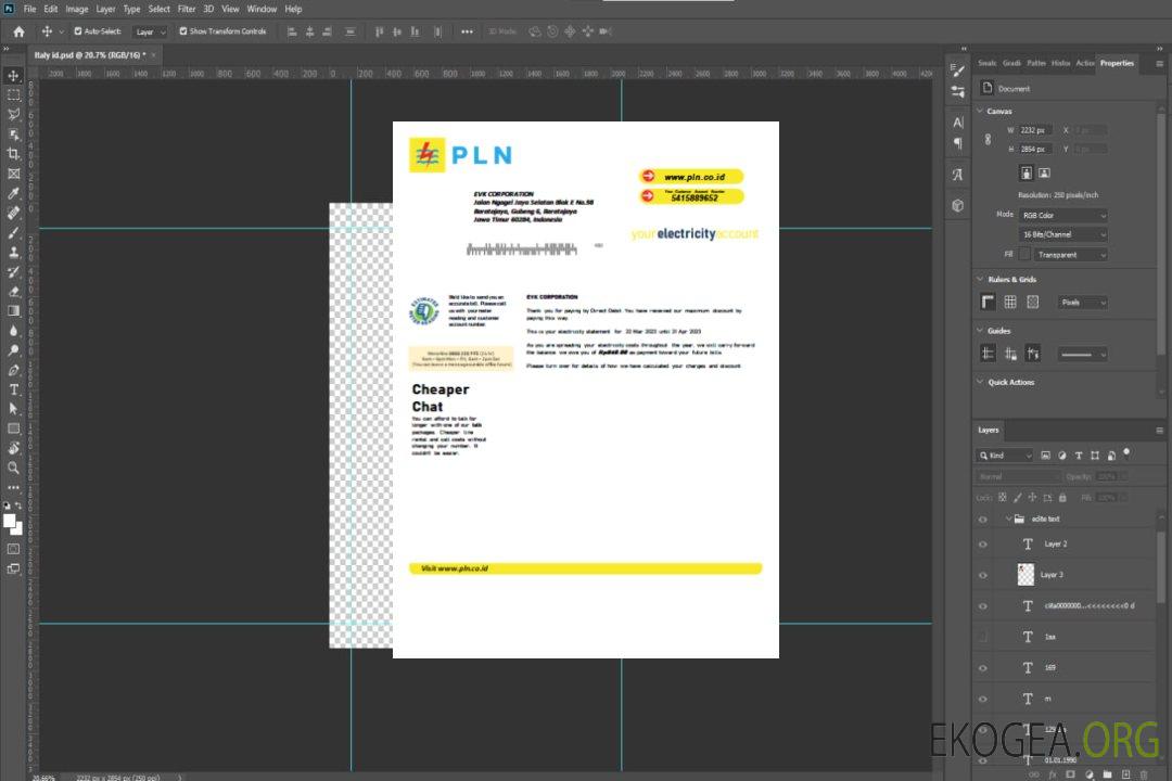 Facture commerciale du service public d'électricité PLN, SCR template